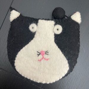 Black & White Cat Felt Coin Purse - Kids Accessories
